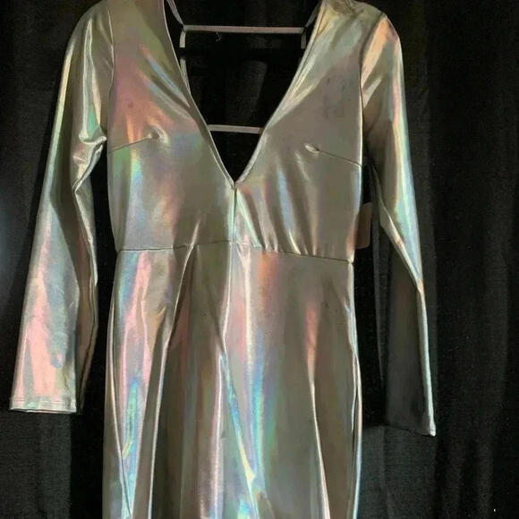 🤑5 for $25 
Eye-Catching Holographic Dress with Deep V-Neck - Picture 3 of 9